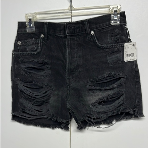 Free People Black Distressed Denim Shorts - Picture 1 of 8